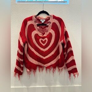 Just Polly Trendy Heart Destructed Sweater